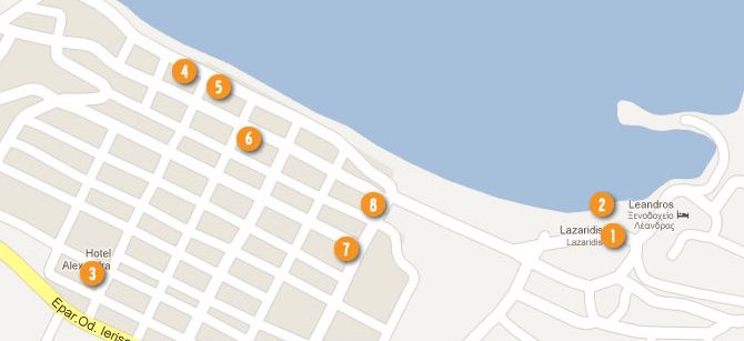 Mapa Nea Rode - broj 5 - Apartmani Copa Cabbana